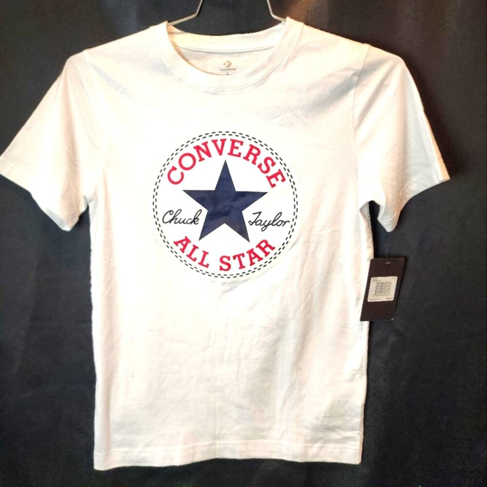 Converse Chuck Taylor All‎ Star Tee New White T-Shirt Short Sleeve Boys Size L